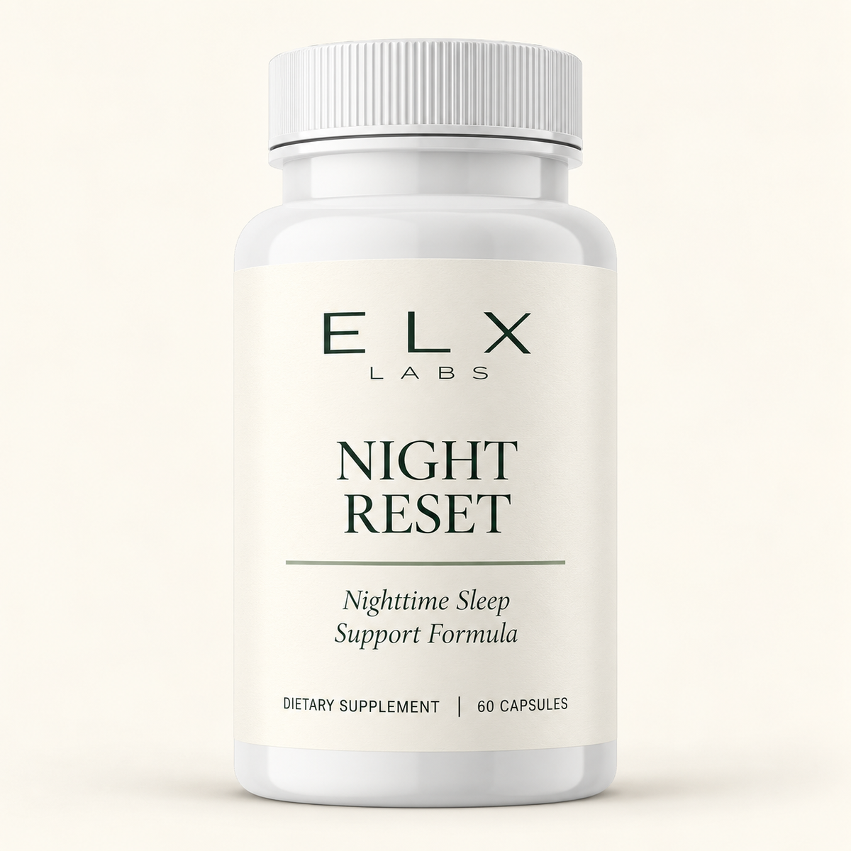 ELX Night Reset supplement bottle, 60 vegetable capsules