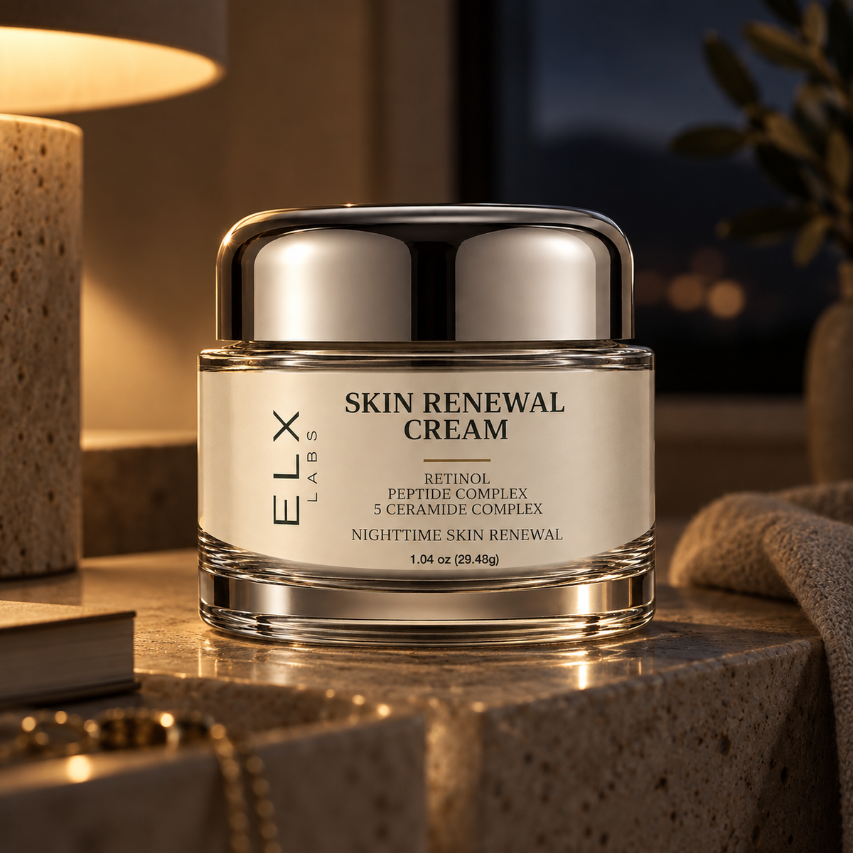 ELX Skin Renewal Cream jar in product photography.
