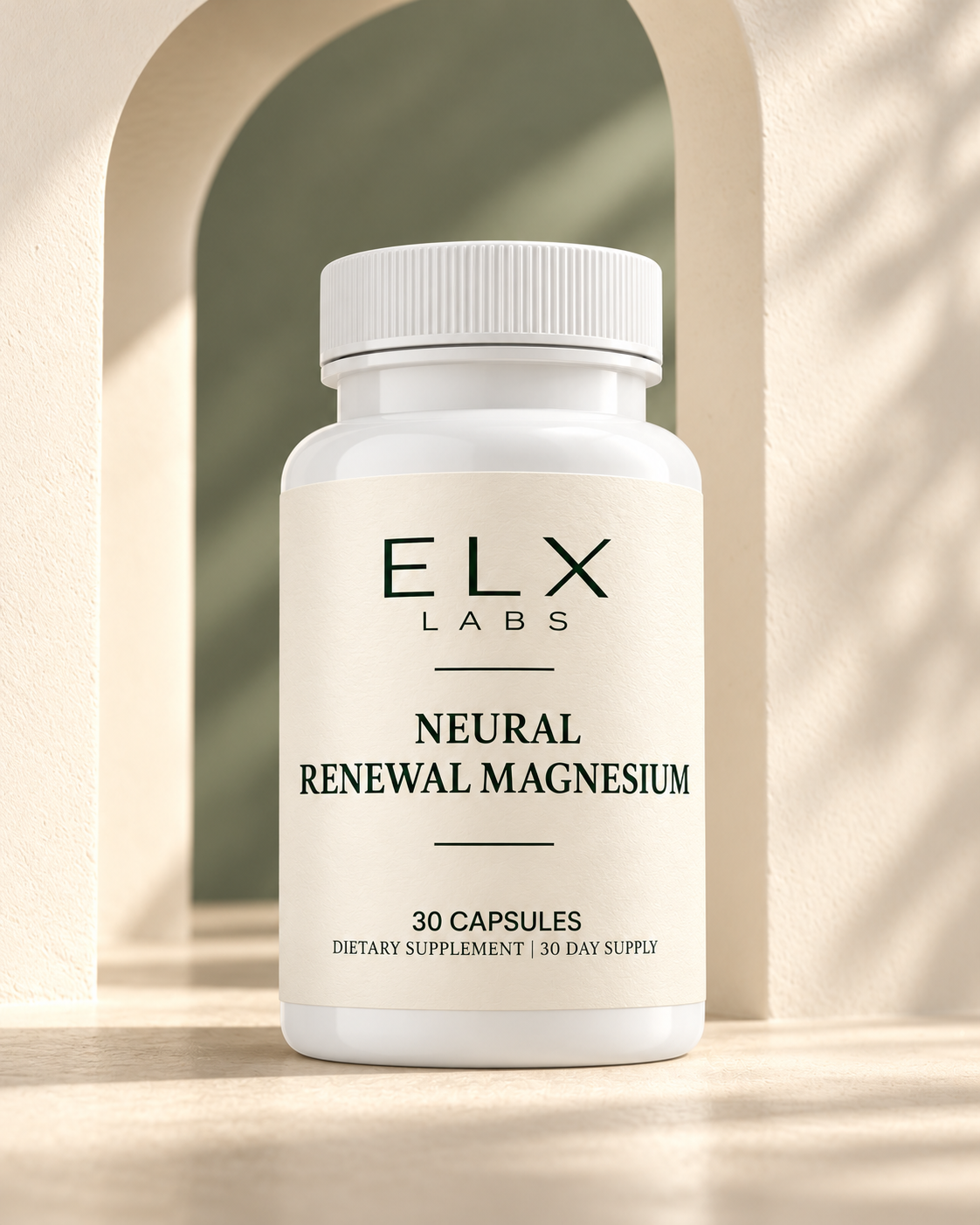 Neural Renewal Magnesium bottle in a softly lit niche.